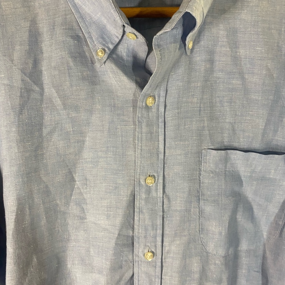 Lands End Linen Blue Short Sleeve button down collar. Sz XL - Picture 7 of 12